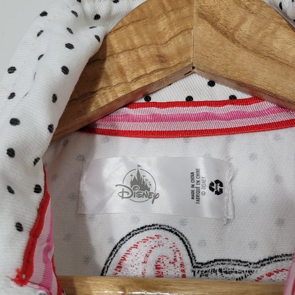 Disney Minnie Mouse Forever White Polka Dot Jean Jacket Sequin Back 100% Cotton - Picture 6 of 16
